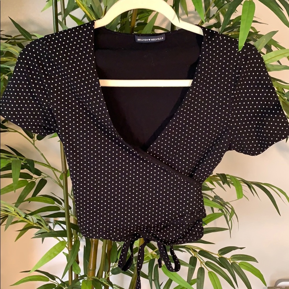 Brandy Melville black polka dot wrap top